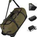 Vomgomfom Wheeled Collapsible Duffel Bag,110L-140L Expandable Checked Luggage, No-Telescopic-Handle with Anti-Burst Zipper & Reinforced Frame,Army Green