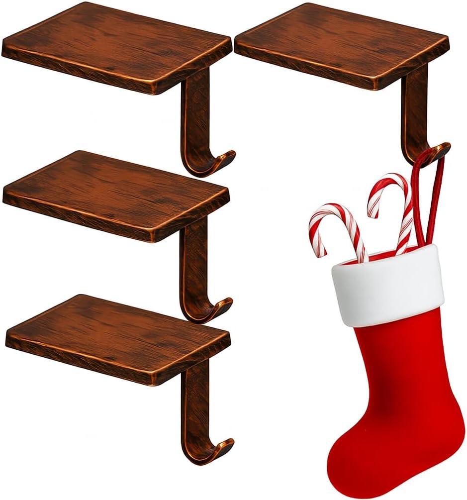 Christmas Stocking Holders for Mantle Set 6, Stocking Hangers for Mantel with Upgrade Size&Weight, Rectangular Holder Stocking Hooks for Mantle Weighted (Bronze)
