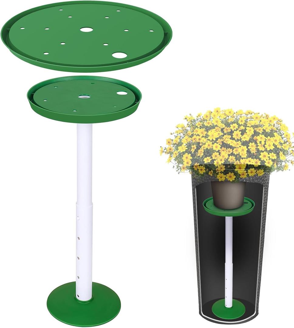 YLSAZL 2 Pack Adjustable Height Plant Risers for Inside Pots,11-17" Rise Plant Risers for, Indoor & Outdoor Insert with, Tall Square Round Taper Planter with 6''8" 10" Base & Top Green - Short