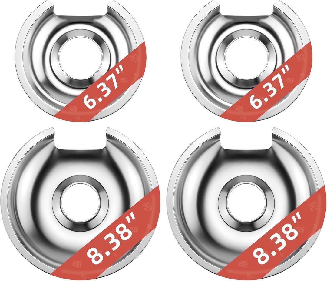 Burner Drip Pans for Electric Stove 715877 and 715878 Chrome Drip Pan 2 X 6" and 2 X 8" Compatible for Cooktop Replacement Parts by MIFLUS
