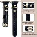 Leather slim Brown Black Star Band Compatible Apple Watch Women 38mm 40mm 41mm 44mm 42mm 46mm 45mm 49mm.Jullstar Starlight Metal Charms Dressy Strap for iphone Watch Series Ultra SE 10 9 8 7 6 5 4 3 2 1