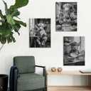Highland Cow Kitchen Wall Art Funny Cow Cooking Canvas Painting Black And White Highland Cattle Posters Prints Vintage Farmhouse Animals Pictures Wall Decor for Bar Kitchen Dining Room Framed
