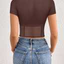 REORIA Women's Sexy Round Neck Short Sleeve Tees Summer Sheer Mesh T Shirt Trendy Y2K Going Out Crop Tops (Pink, M)