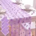 4 Pcs Butterfly Table Runner 29 x 70 Inch Purple Flocking Butterfly Tulle Table Runner for Wedding Birthday Baby Shower Home Dining Seasonal Decor DIY Craft