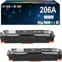 2 Pack Replacement for HP 206A Black Toner Cartridge W2110A for HP Color LaserJet Pro MFP M283cdw M283fdw M282nw M255dw,M255nw Toner Printer Ink (with Chip)