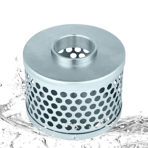 Tujoe 2 Inch Round Hole Suction Strainer Filter Carbon Steel Plated Npt Thread Hose Water Pump Inlet Strainer for Remove Debris Trash Reduces Solids Entering
