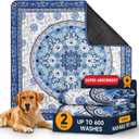 Washable Pee Pads for Dogs 2 Pack,18"x24" Waterproof Non-Slip Reusable Puppy Pad with Fast Absorbent,Leakproof Whelping Pads for Pet Housebreaking (Indigo Blue Medallion, 18"x24"(Pack of 2))
