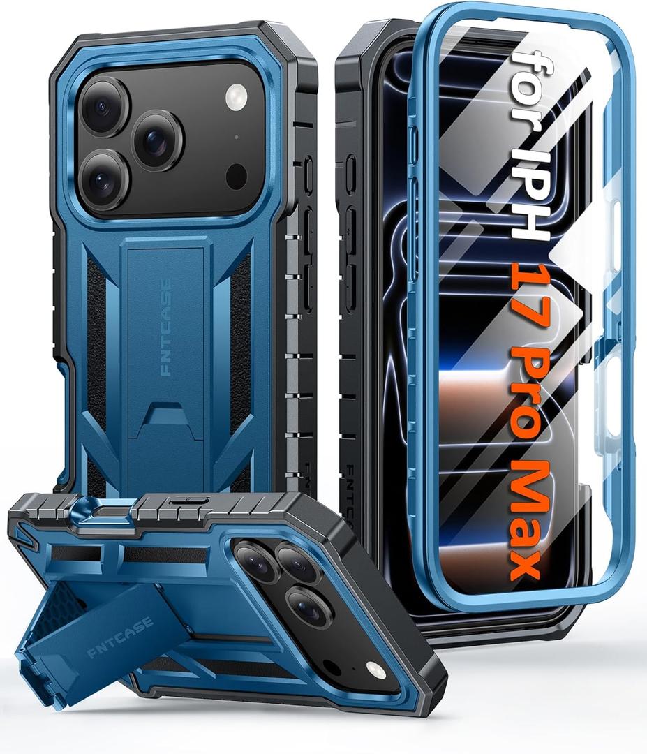 FNTCASE for iPhone 17 Pro-Max Case: Military Grade Drop Proof Protection Mobile Cover with Kickstand Protective Sturdy Phone Case - 6.9 inch Blue