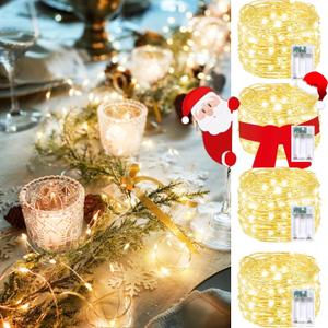 4 Pack 240 LED Christmas Fairy Lights Battery Operated with Timer, 80FT Waterproof Twinkle Lights Indoor Outdoor, String Lights Battery Powered for Bedroom, Centerpiece, Chistmas Decor (Warm White)