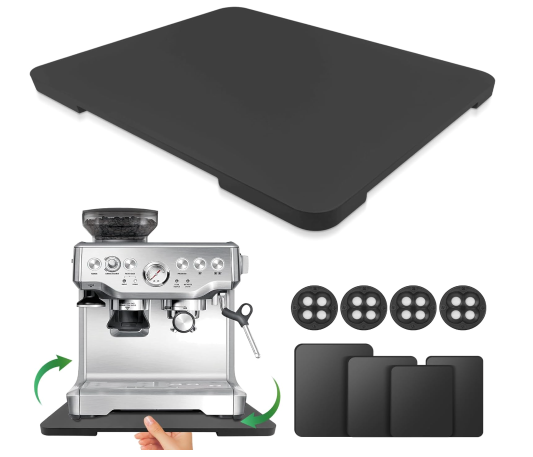 Appliance Slider 360° Rolling Tray for Coffee Maker Bamboo Coffee Pot Slider Tray for Countertop Rotation Sliding Tray with Wheels, Appliances Mat Easily from Under The Cabinet Black(15.7"×13")