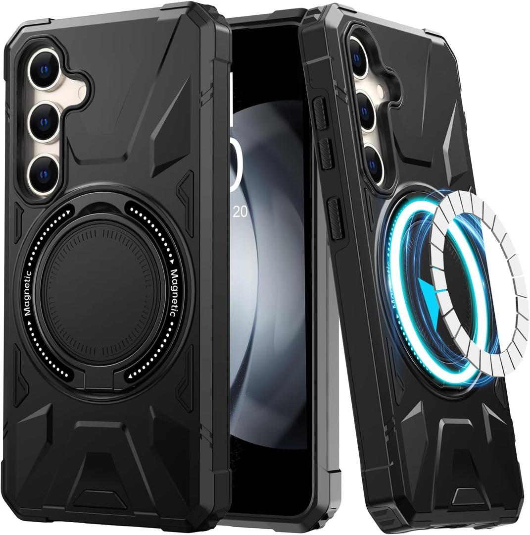 LUMARKE Strong Magnetic for Samsung Galaxy S24 Case - Military-Grade Drop Tested - Built-in Kickstand Shockproof Protective Phone Cover 6.1 for Women Girls - Black