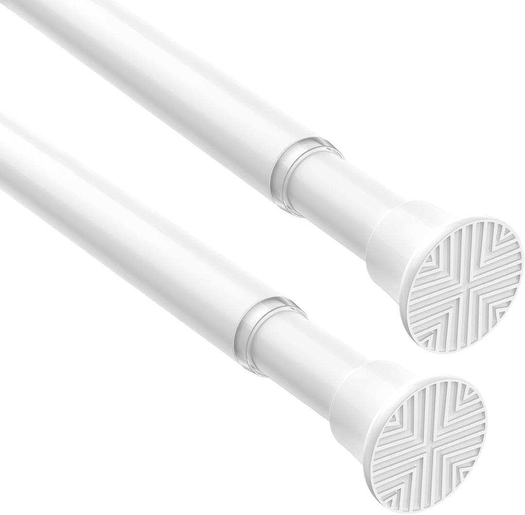AIZESI Tension Rods 18-36 inch, 2Pcs Adjustable Black Tension Rod No Drilling Small Tension Rod Spring Curtain Rod (White)