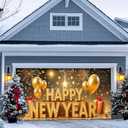 13x6ft Happy New Year Garage Door Banner Golden LettersBackdrop New Year's Eve Garage Door Cover Decoration for Celebration Party Indoor Outdoor House Wall Background Decor