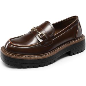 DREAM PAIRS Loafers for Women Platform Chunky Heel Slip On Loafers Business Office Casual Dressy Loafer Shoes (8.5, Brown)