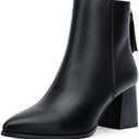 Jeossy Women's Chunky Heeled Ankle Boots, Pointed Toe Stacked Block Heel Booties, Black, 6 Size