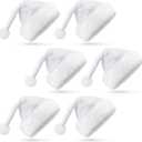 Geyoga 6 Piece Christmas Hat Xmas Santa Claus Hats Plush Santa Hats Adult for Christmas Festive Holiday Party Supplies (White)