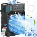 Serantzon Portable Air Conditioners, 4-in-1 Evaporative Air Cooler with Remote Control, Cooling Fan with 3 Modes, 3 Speeds & 7 LED Lights, 2-8H Timer, 1200ML Personal Mini AC Unit for Home, Bedroom