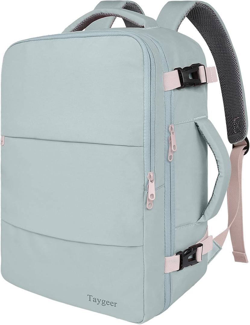 Taygeer Carry On Backpack for Women, TSA Approved Underseat Personal Item with 17.3 inch Laptop Compartment, Cute Daypack for Hiking Outdoor Weekend, Travel Backpack with Multiple Pockets, Powder Blue (X-Large)