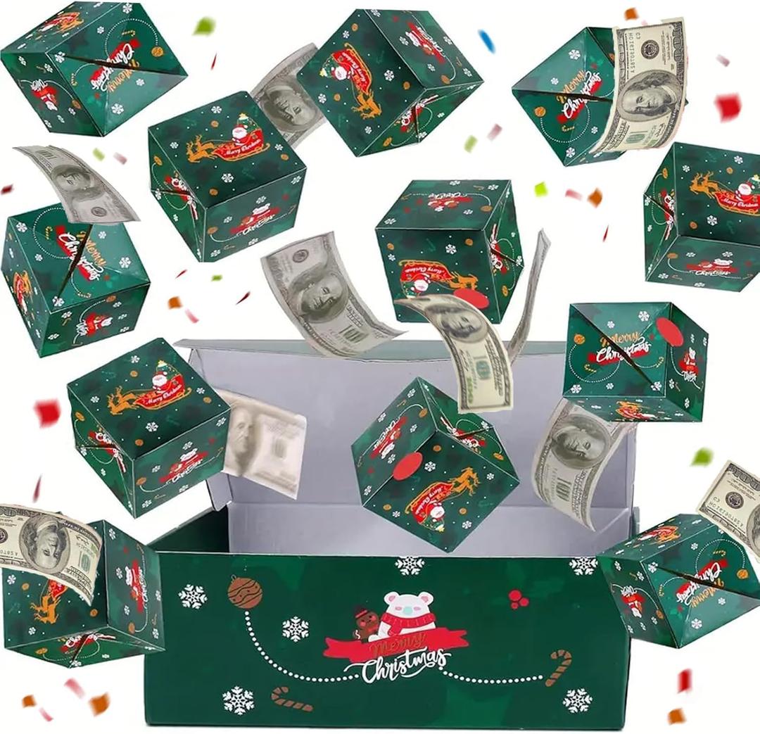 Christmas Surprise Gift Box Explosion for Money, Unique Folding Bouncing Red Envelope Gift Box with Confetti for Lover & kids (Christmas Elk)