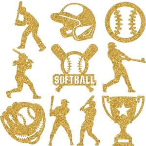 Fuutreo 100 Pcs Softball Cut Outs, Softball Table Topper Double Sided Birthday Party Decorations Sports Paper Cutouts Toppers for Sports Birthday Party Favors Supplies(Gold)