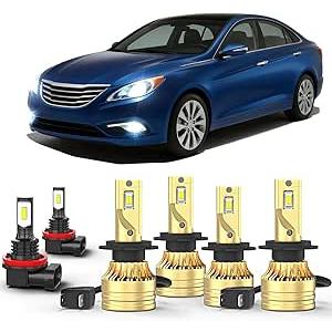 cayrsk Compatible for Hyundai Sonata 20112014 LED Light Bulbs,H7 High Beam H7 Low Beams H8 LED Fog Light Bulbs, 500% Brightness,6000K White H8,Plug and Play, Pack of 6