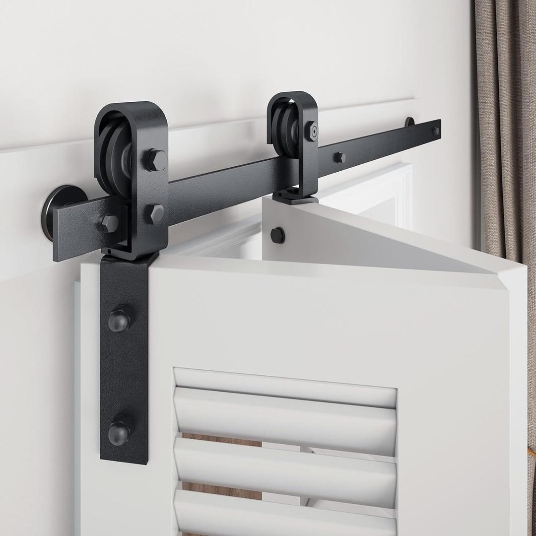EaseLife 24" Bi-Folding Sliding Barn Door Hardware Track Kit for Closet,Side Mount,Heavy Duty,Slide Smoothly Quietly,Easy Install,Black,No Door (Track Length 28" for Double 12" Wide Door)
