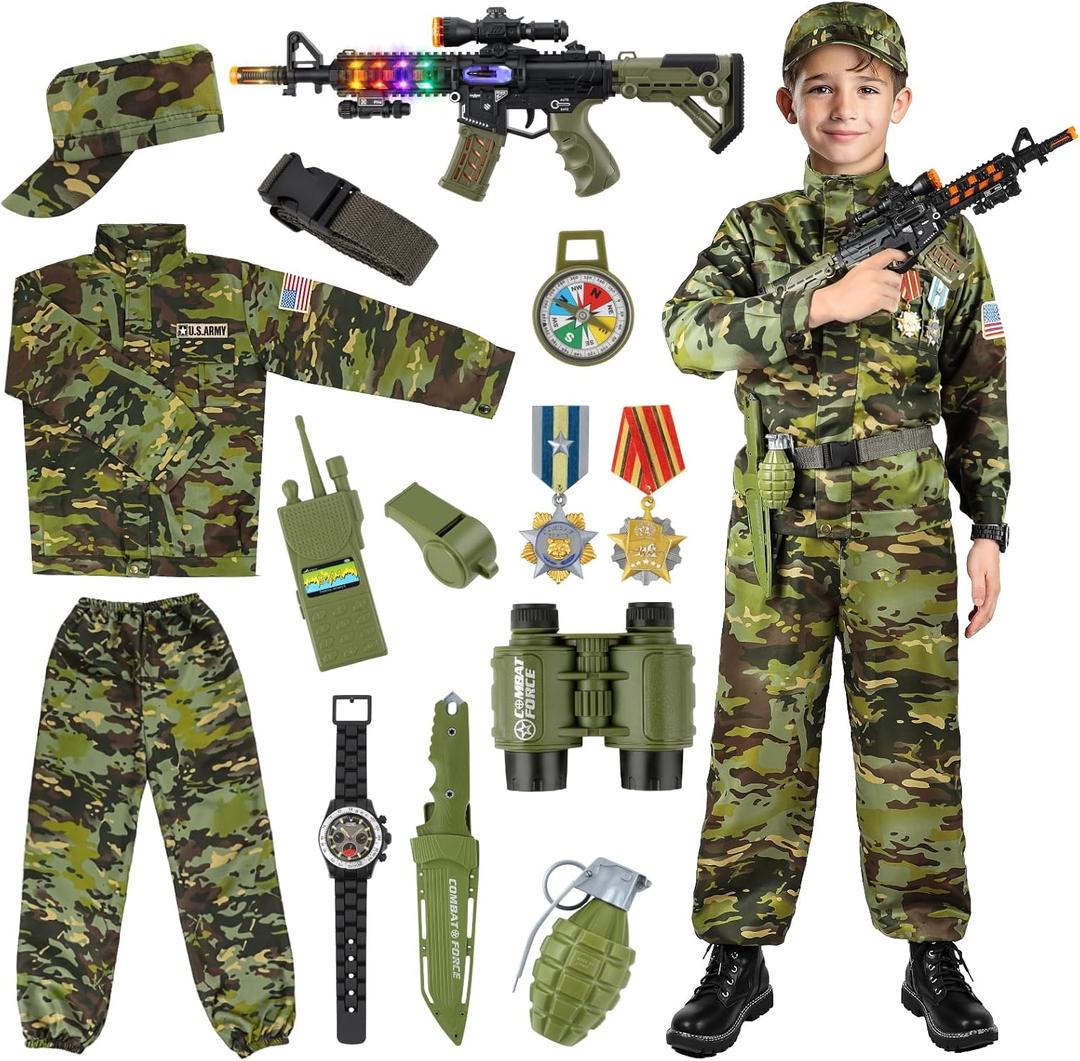 Kids Army Costume for Boys, Military Army Costume with Army Toys, Solider Boy Dress up, Halloween Costumes for Boys