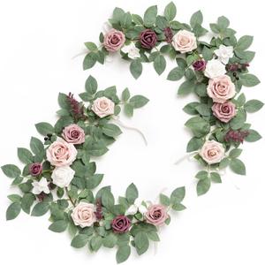 Ling's moment 2Pack 2ft Artificial Flowers Garland Dusty Rose & Mauve Lantern Flower Centerpieces Wedding Aisle Decor Chair Flowers Arch Floral for Signs DIY Table Wall Window Cake Decoration