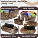 Oval Yarn Bowl Set with Lid, Crochet Yarn Holder with 9PCS Knitting Hooks, Large Wooden Yarn Storage with Phone Stand, Three Curling Slot Crochet Yarn Bowl Gift for Crocheters