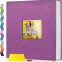 Popotop Photo Album Self Adhesive with Picture Display Window,60 Pages DIY Scrapbooking Supplies Kit for 4x6 10x12 Picture,Linen Cover Memory Book for Baby Wedding, with Scraper and Metallic Pen (Dark purple)