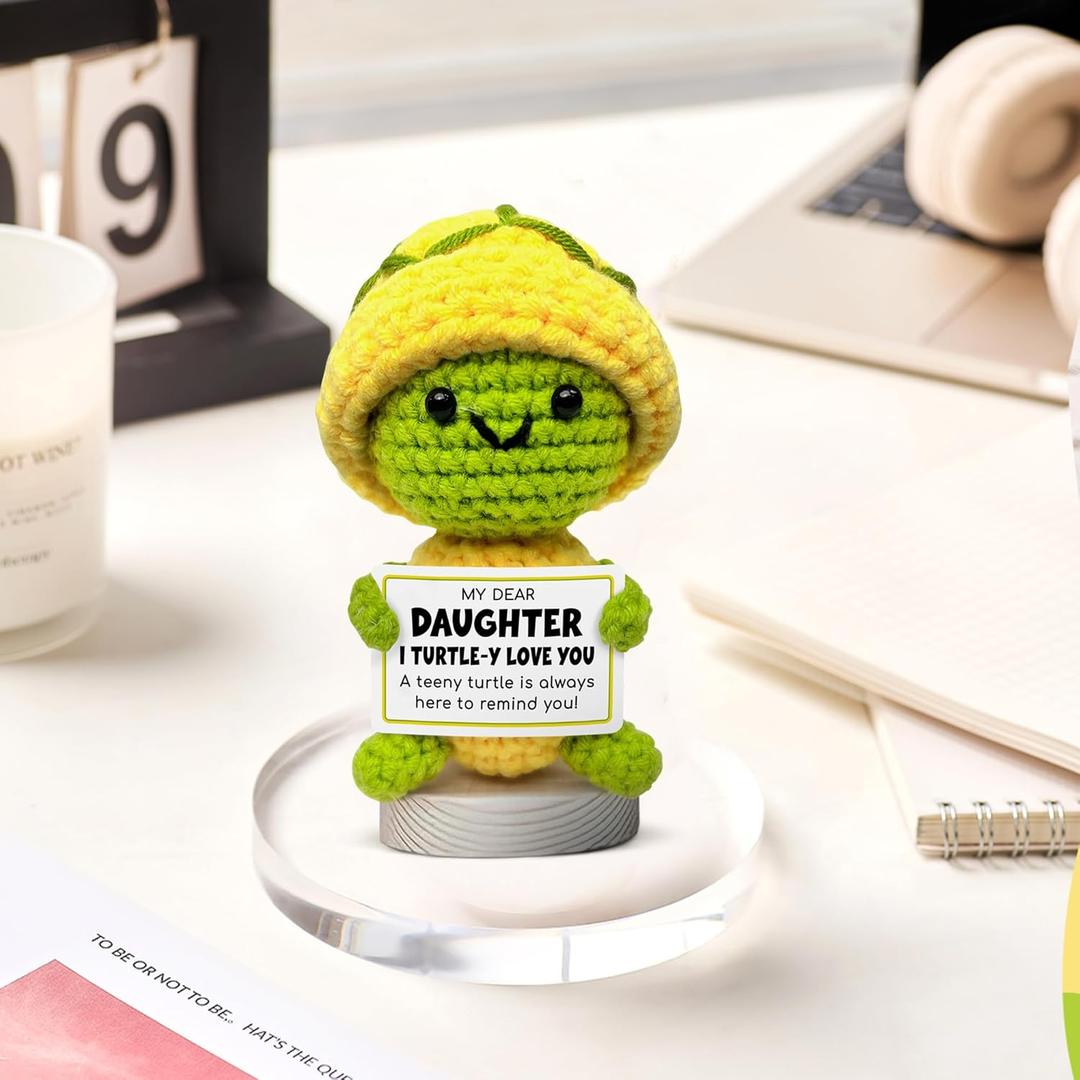 Gossby Positive Turtle Crochet with Emotional Message  My Dear Daughter I TurtleY Love You  Daughter Gift from Mom, Dad  Christmas, Graduation, Birthday Gift  Handmade Crochet Animal Decor