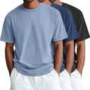 Ficerd 3 Pack Men's Big and Tall Shirts Short Sleeve Cotton Tee Crew Neck Basic Casual Top Loose Fit Summer T Shirts (Black, Haze Blue, Light Haze Blue)