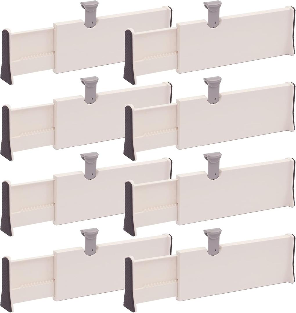 TENABORT Set of 8 Adjustable Drawer Dividers Organizer Separators Plastic Dresser Organizer for Bedroom, Bathroom, Closet, Office Desk, Kitchen Storage