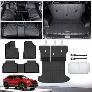 Floor Mats for Hyundai Tucson 2022-2025 2026(Excluding Hybrid & PHEV), All Weather Protection Custom Floor Mats Trunk Cargo and Car Windshield Cover Set for Car Accessories,Car Floor Liners Set