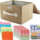 Greeting Card Organizer & Storage Box with 10 Pcs Dividers, Storing 120+ Cards with 210 Pcs Labels and 2 Pcs B5 Index Paper, for Scrapbooking, Envelopes, Sticker, Photos, Notecards(Type B)