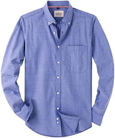 Alimens & Gentle Mens Solid Oxford Shirt Long Sleeve Dress Shirt Work Casual Button Down Shirts with Pocket 5XL Blue