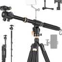86.6 inch Camera Tripod Monopod with Center Column and Ball Head Aluminum, Arca Type QR Plate,Horizontal Overhead Shooting Tripod for DSLR Camera Video Camcorder, Heavy Duty Max Load: 27lb