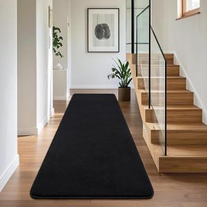Soft 2x8 Runner Rugs for Bedroom Hallway, Non Slip Long Runners for Kitchen Laundry Dorm Washable, Modern Low Pile Area Rugs for Boys Men, Black