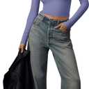 REORIA Long Sleeve Shirts for Women 2024 Fall Fashion Square Neck Basics Y2K Crop Tops Layering Slim Fitted Top, XS