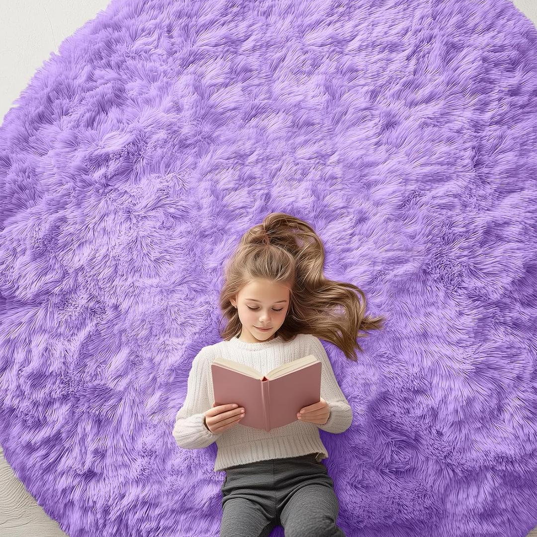 OLANLY Purple Round Rugs for Bedroom - Machine Washable, 7 ft Circle Area Rugs for Living Room, Soft and Fluffy Shaggy Carpet for Teen Girls and Boys, Nursery Rooms, Dorms, Home Decor Aesthetic
