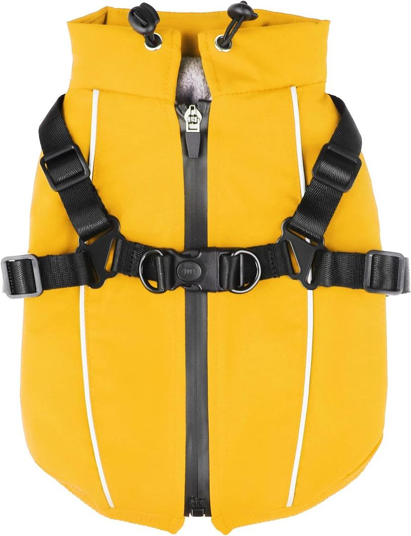 Fiveda Dog Winter Coat Reflective Water-Resistant Jacket, Fleece Lined Windproof Puppy Coat with Back Zipper & D-Ring, Cold Weather Dog Coats for Small Medium Dogs (S, Orange)