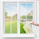 47'' x 47'' Adjustable Window Screen Replacement Kit Fiberglass Mesh Reusable Mosquito Window Screen with Zipper Adjustable DIY Window Net for Summer Patio Keep Bugs Out