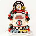 Racing Cake Toppers with Black Red Blue Balls Trophy Stars for Racing Birthday Decorations