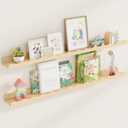 Fun Memories Picture Ledge Shelf for Wall, 48 inch Pine Wood Nursery Book Shelves Set of 2- Wall Book Shelves for Kids Room, Home Decor - Kitchen Spice-Natural