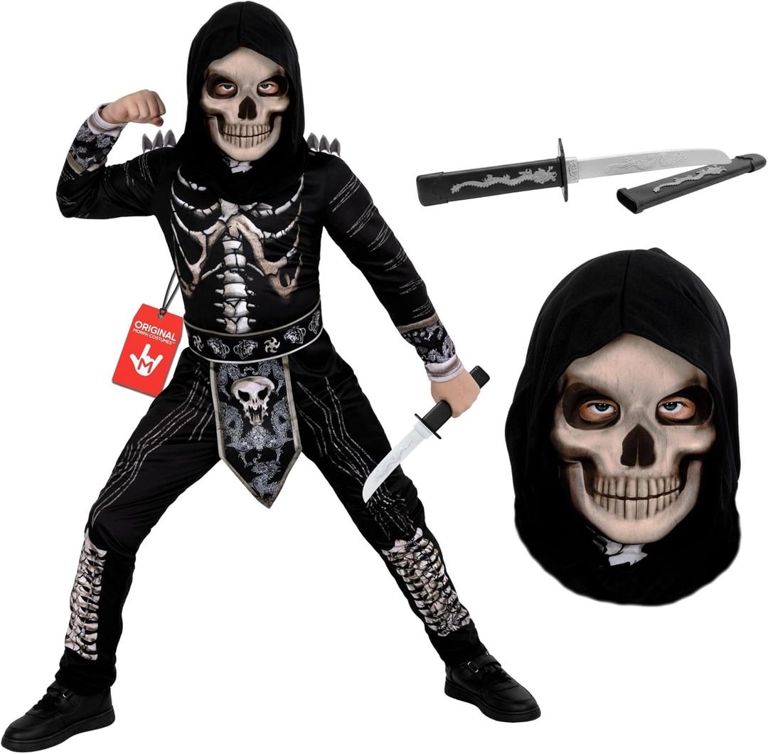 Morph Skeleton Costume Kids Ninja Costume Kids, Scary Halloween Costumes For Boys Ninja Skeleton Costumes Boys (X-Large)