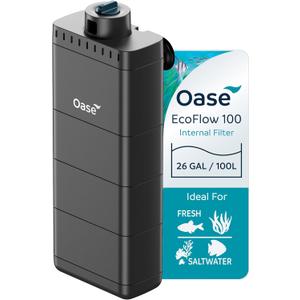 OASE EcoFlow 100 Internal Aquarium Filter, for Freshwater and Saltwater Tanks Up to 26 Gallons, Quiet, Customizable Water Flow, Multi-Stage Filtration