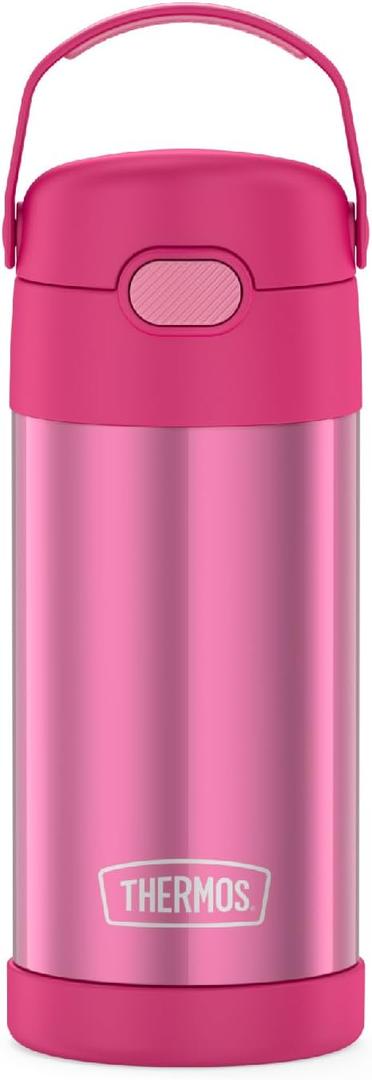 THERMOS FUNTAINER Water Bottle with Straw - 12 Ounce - Kids Stainless Steel Vacuum Insulated Water Bottle with Lid, Pink