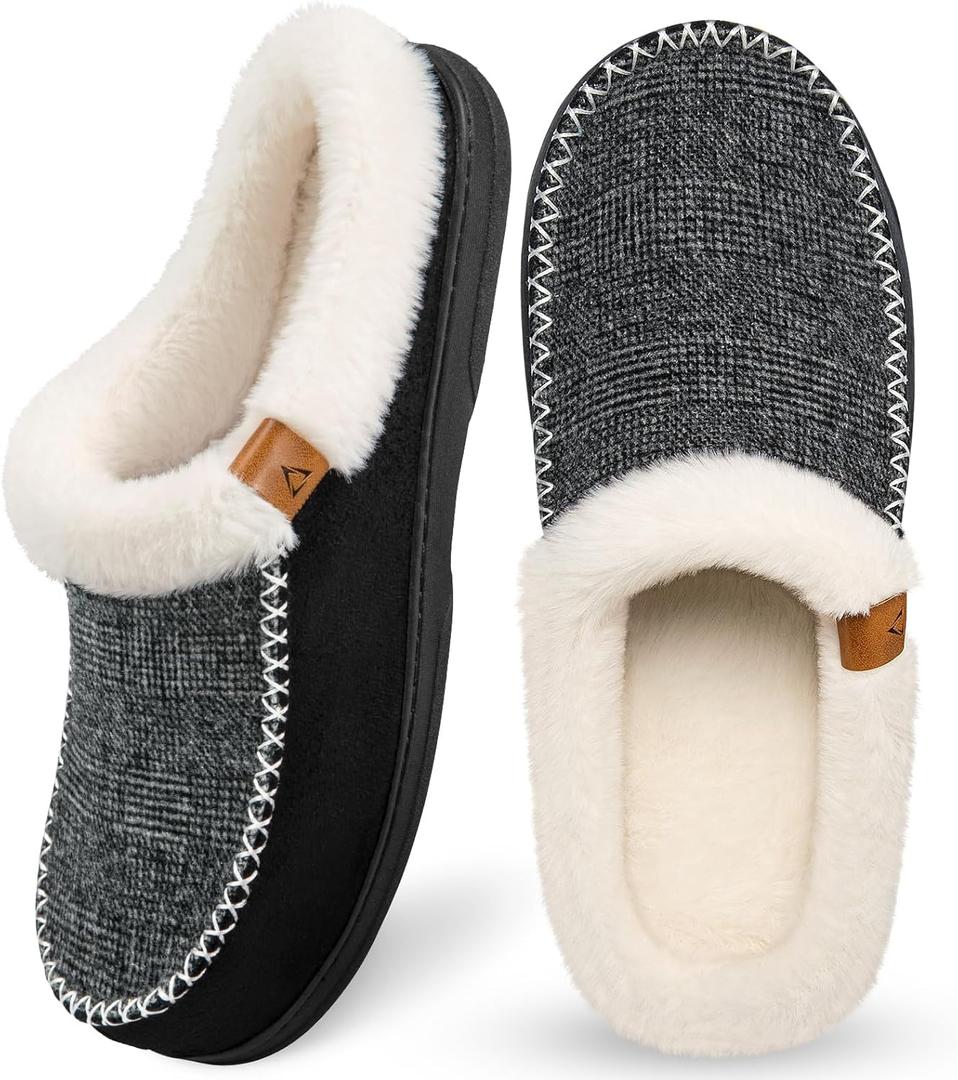 ATHMILE Men's Slippers Slip On Moccasin, Indoor Outdoor Warm Fuzzy Comfy House Shoes, Fluffy Wide Loafer Home Bedroom Slippers (9-10, Black White Wool) ATHMILE Men's Slippers Slip On Moccasin, Indoor Outdoor Warm Fuzzy Comfy House Shoes, Fluffy Wide Loafer Home Bedroom Slippers (9-10, Black White Wool)