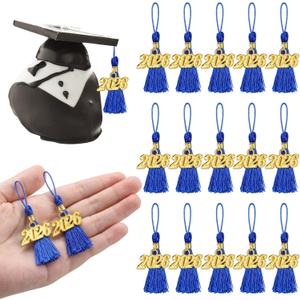 Daifunli 60 Pcs 2026 Mini Graduation Tassels for Craft 2.4inch Tassels Party Favors Mini Bookmark for Graduation Decor, Chocolates Decor, Keychain Making(Blue)