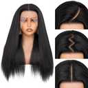 Kinky Straight Synthetic Lace Front Wig, 13x6 HD 180% Density Glueless Lace Front Wigs for Black Women, Yaki Synthetic Wig with Pre Plucked Natural Hairline for Daily Use (#1B Black, 22 Inch)